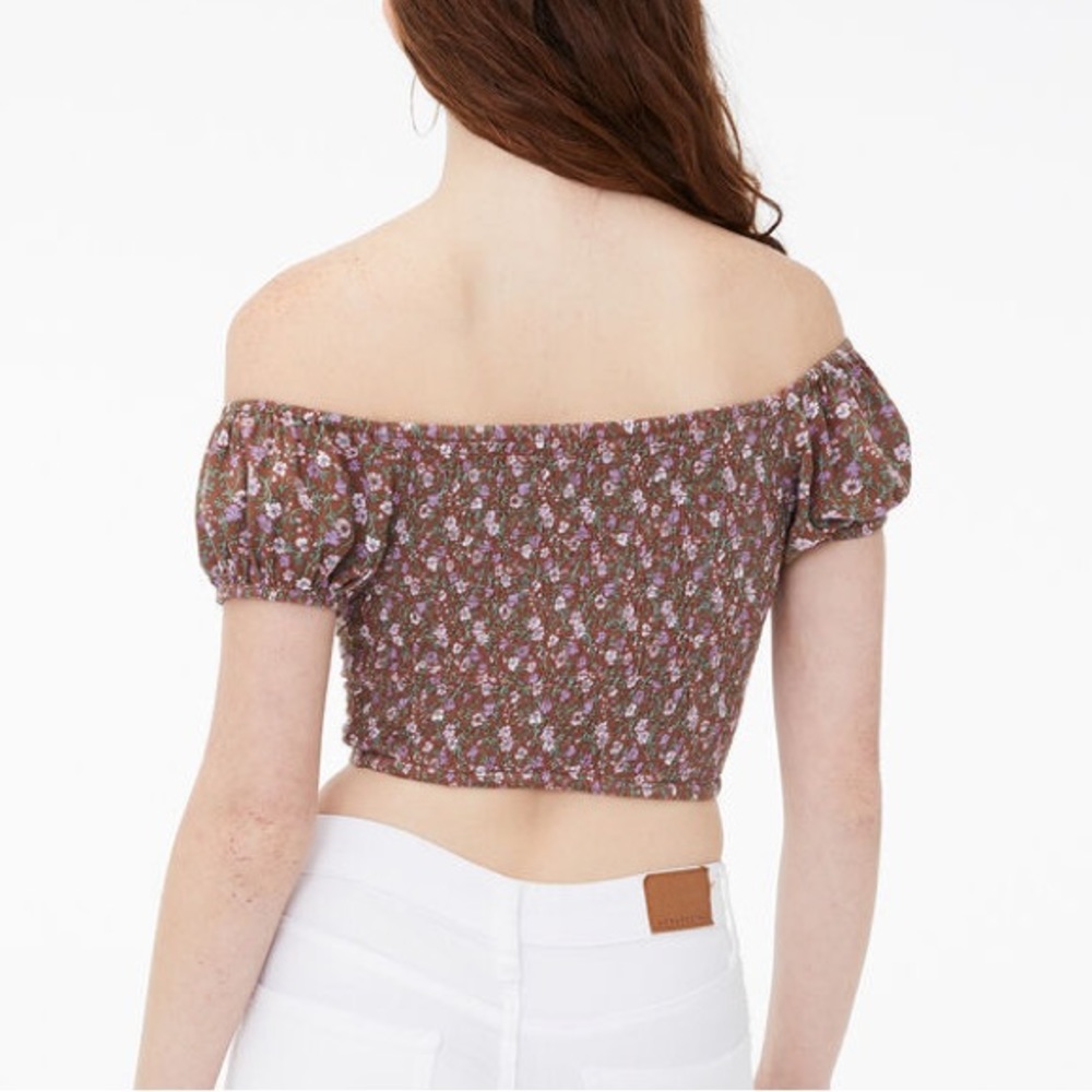 Floral Ruched Off-The-Shoulder Crop Top